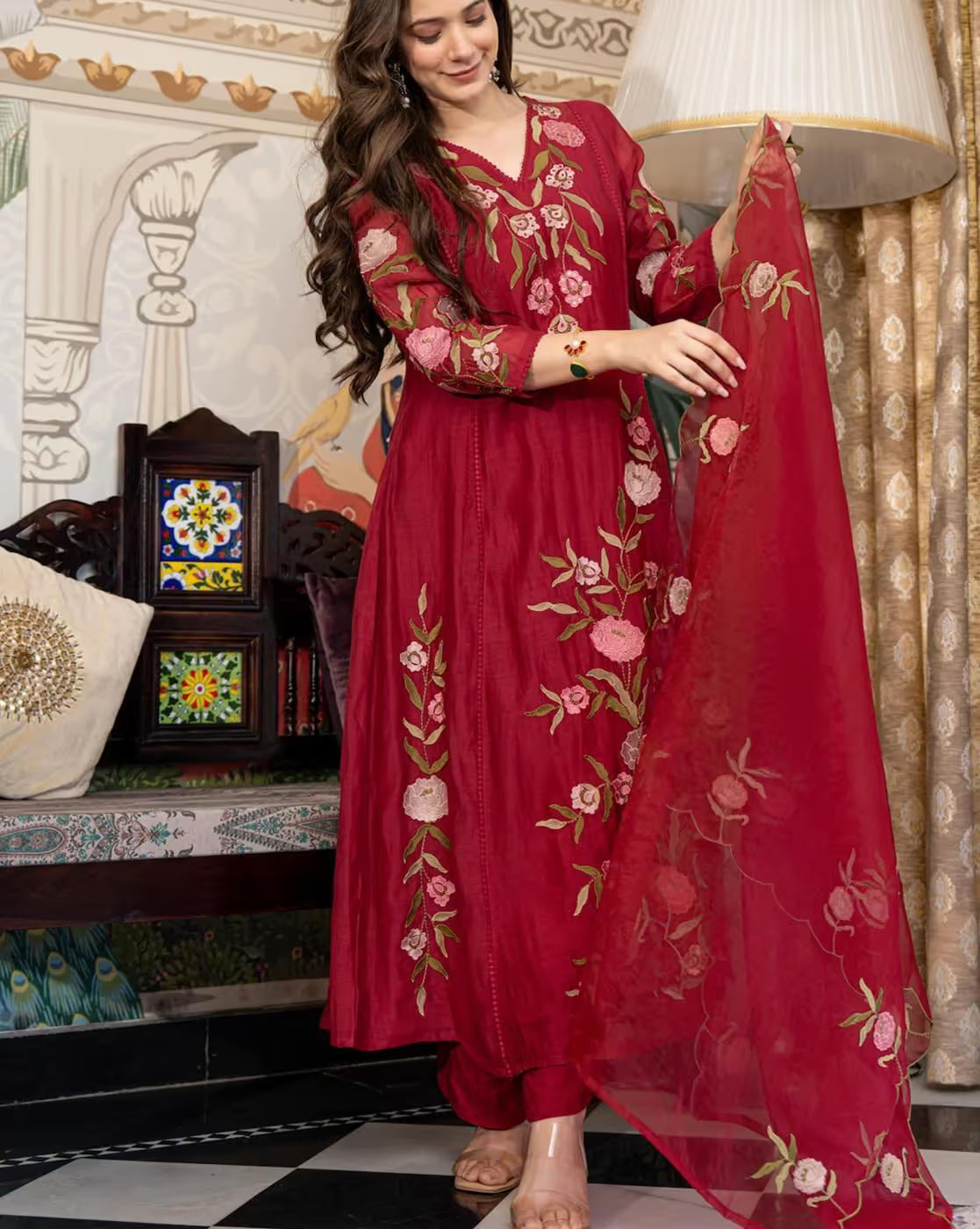 Women Embroidered 3-Piece Anarkali Kurta Set