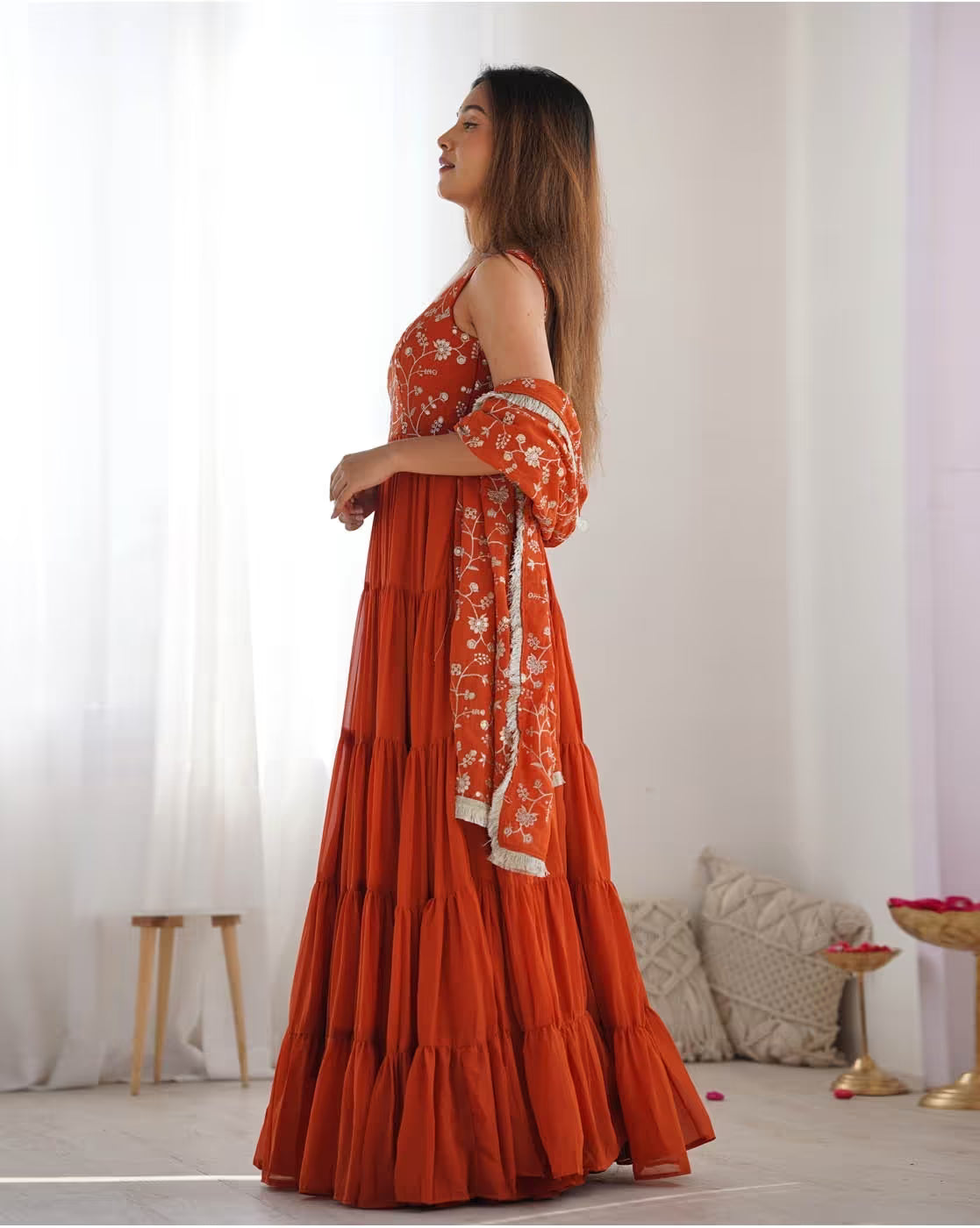 Women Flared Embroidered Anarkali Kurta Suit Set