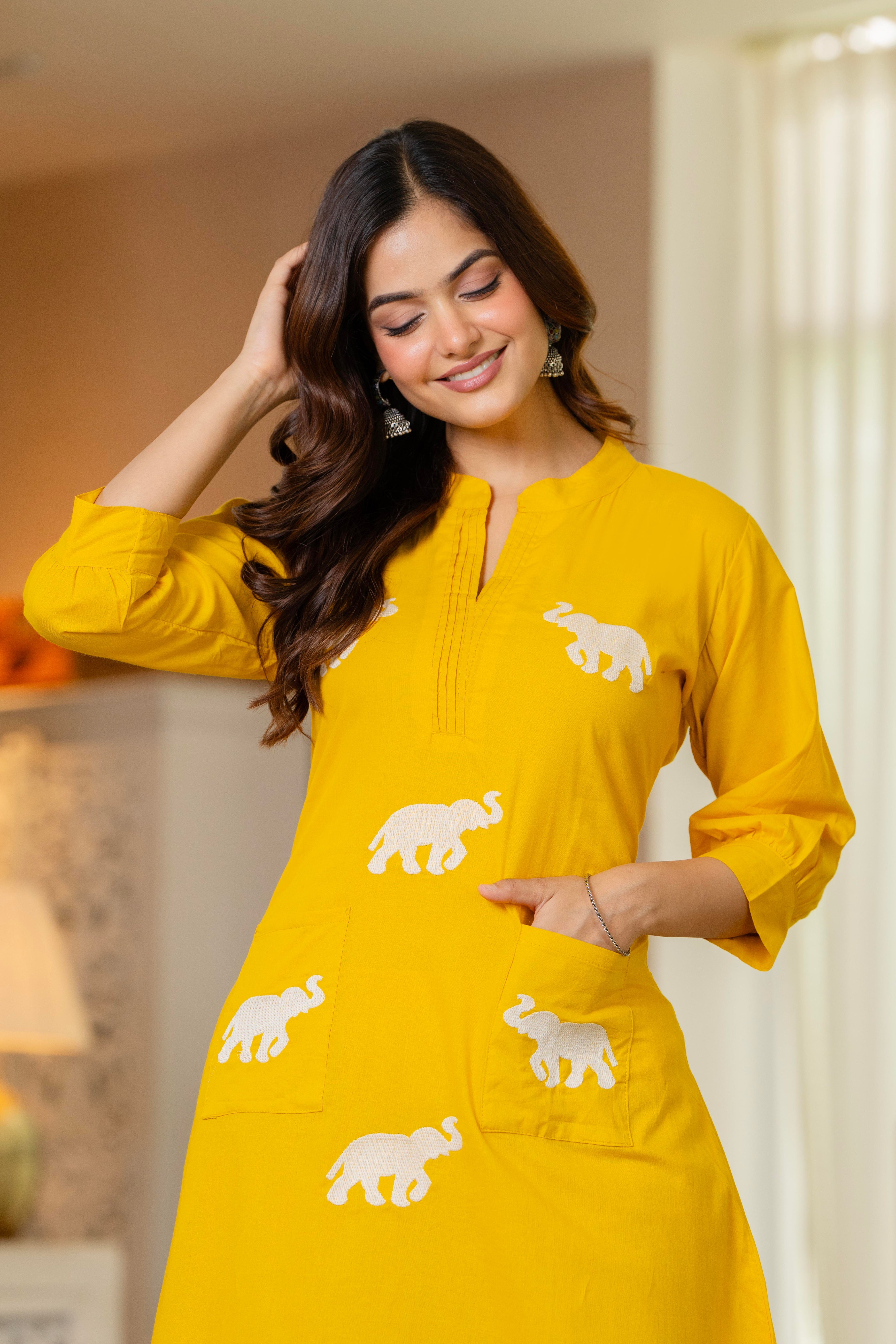 Yellow Embroidered Cotton Co-Ord Set