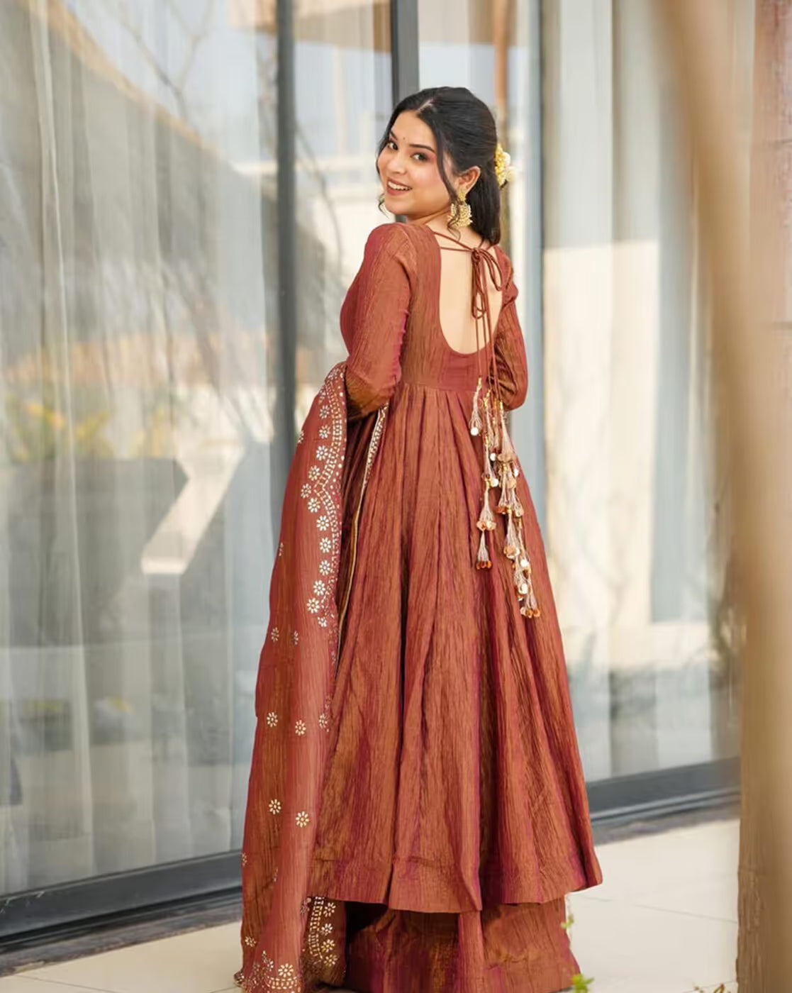 Women Chanderi Anarkali Kurta Set