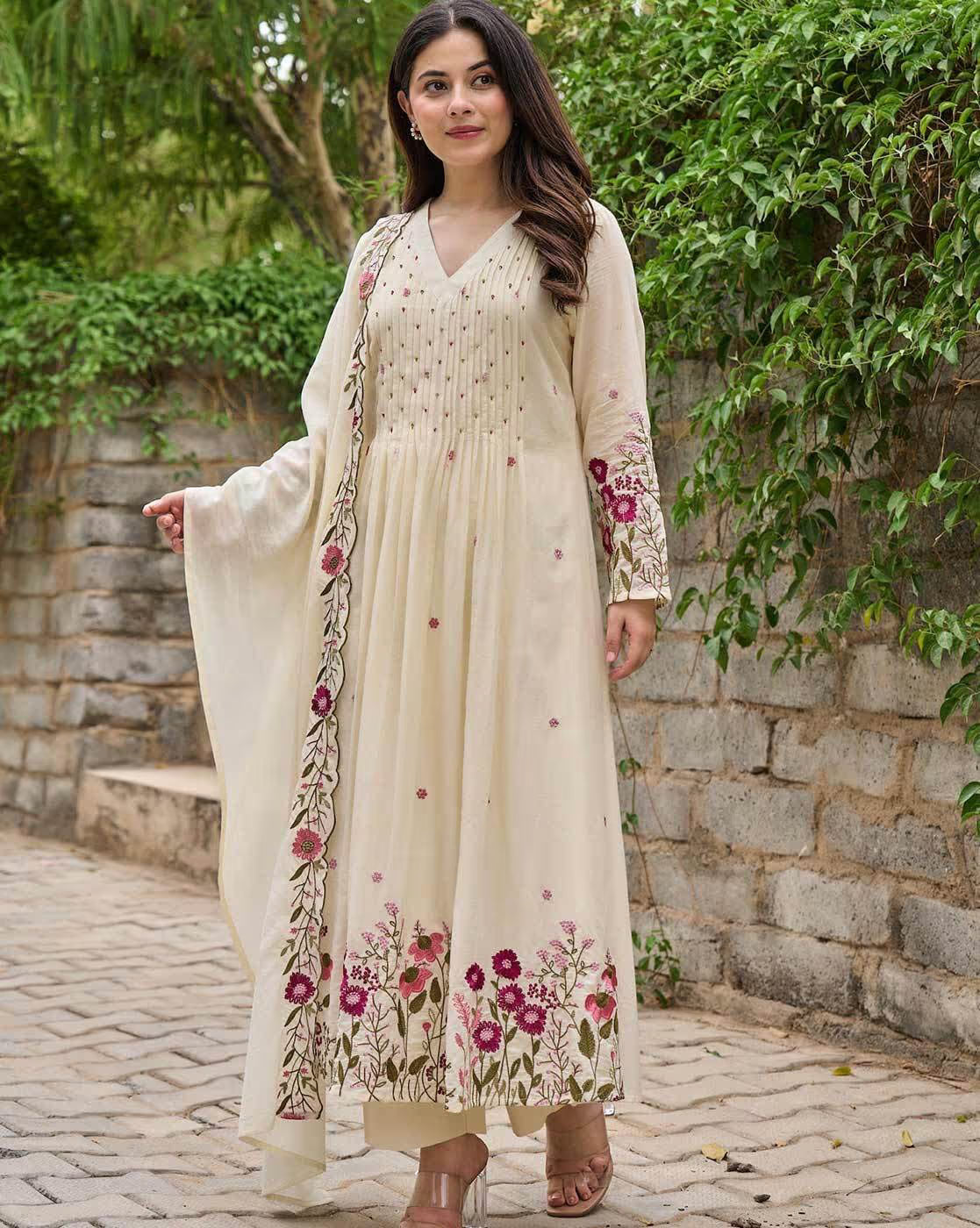 Women Embroidered Anarkali Kurta Suit Set