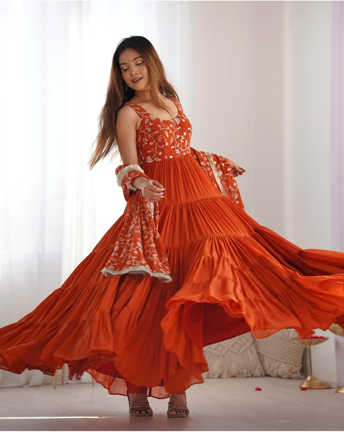 Women Flared Embroidered Anarkali Kurta Suit Set