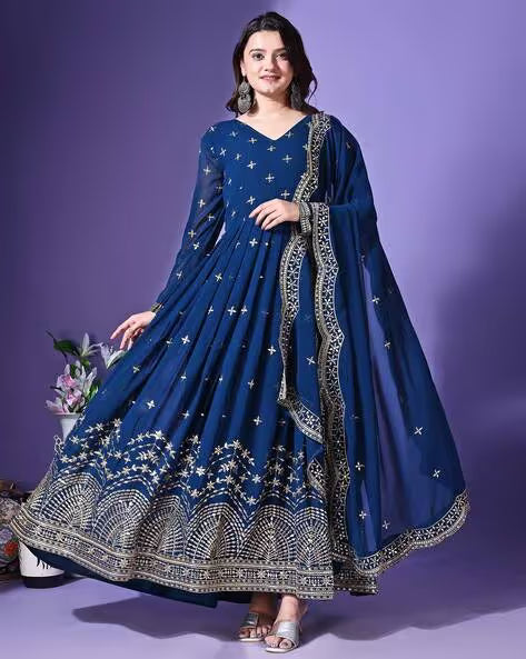 Women Georgette Embroidered Anarkali Kurta Set