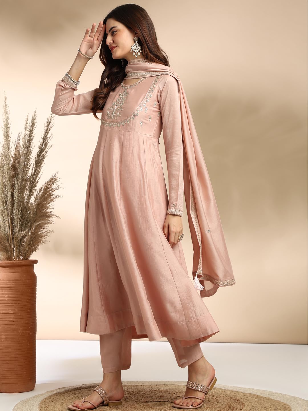 Women's Silk Kurta & Pant with Dupatta Set Rose Pink