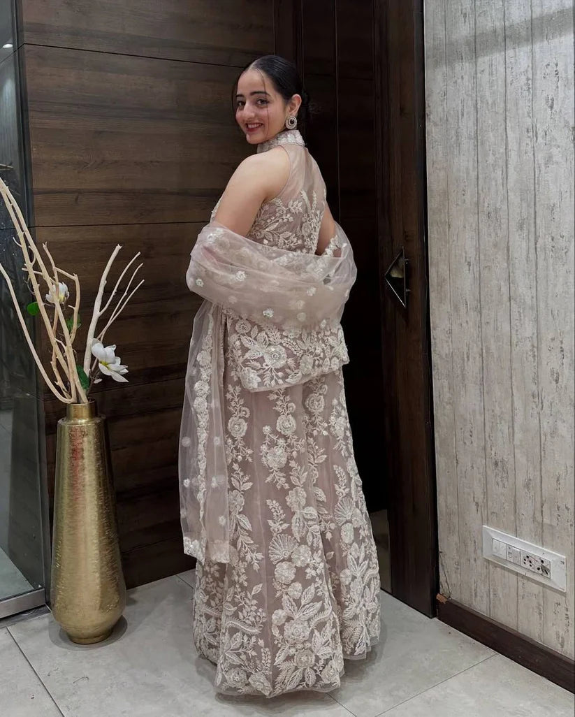 HALTER NECK KURTA AND PLAZZO SET WITH DUPATTA