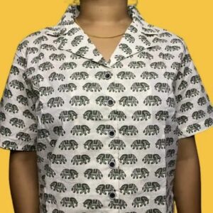 Elephant Design Block Printed Cotton Shirt