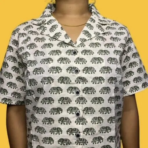 Elephant Design Block Printed Cotton Shirt