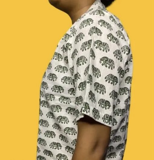 Elephant Design Block Printed Cotton Shirt