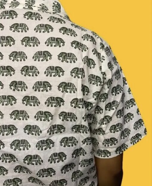 Elephant Design Block Printed Cotton Shirt